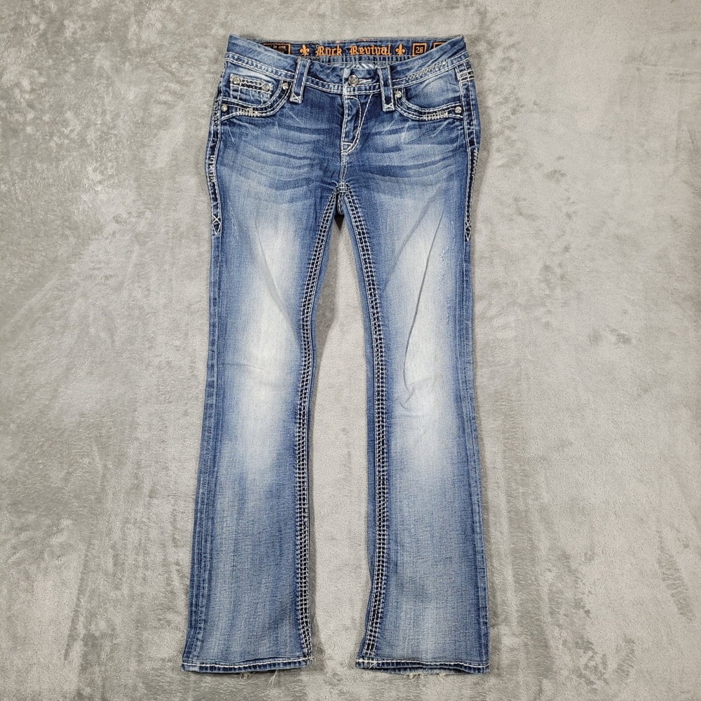 Rock Revival Jeans Womens 28 (30x29) Blue Ellie Boot Cut Rhinestone Embellished